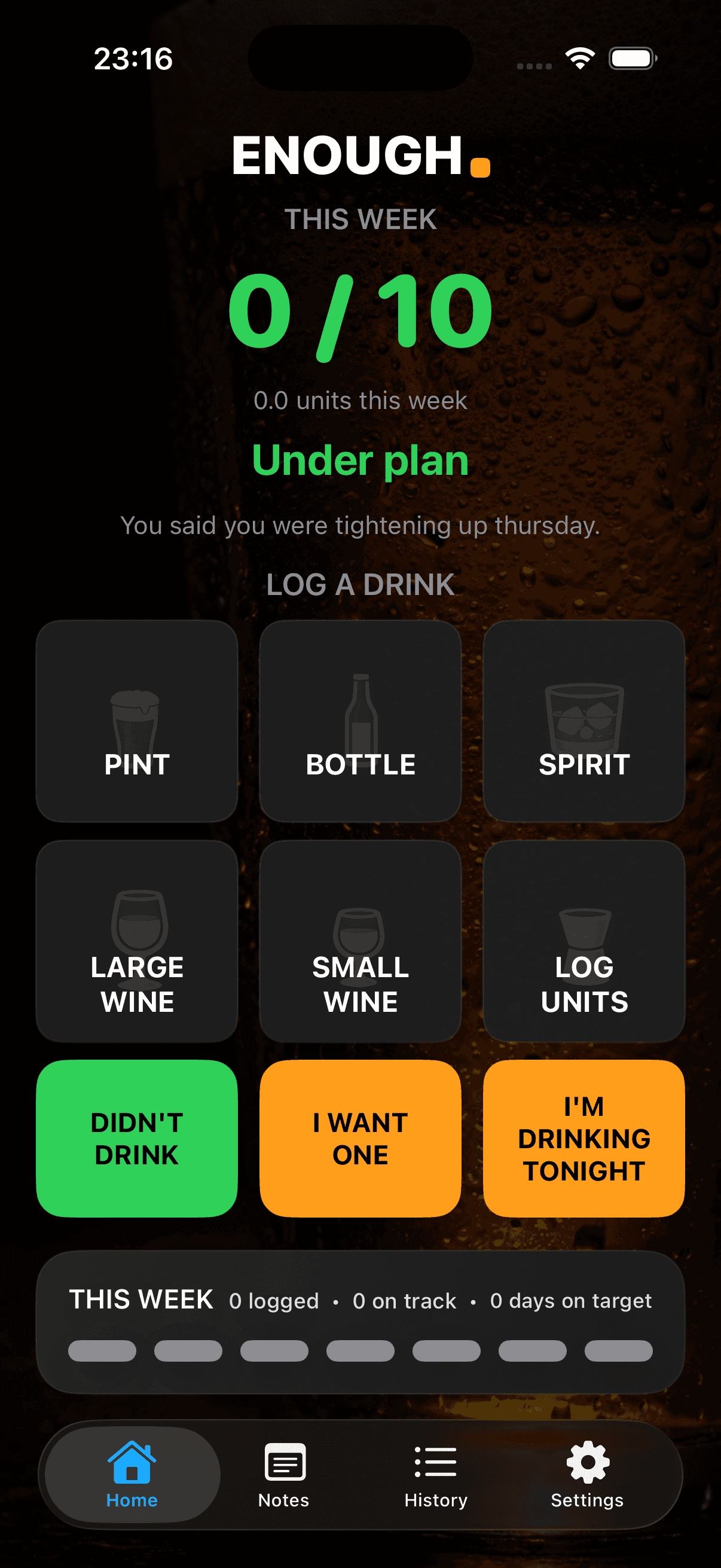 ENOUGH. app screen