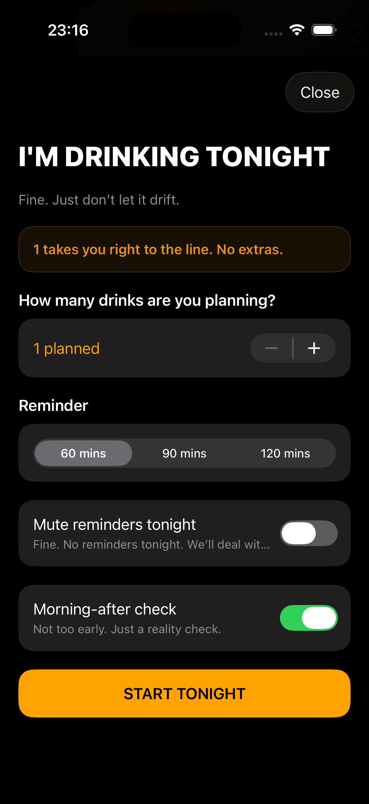 ENOUGH. app screen